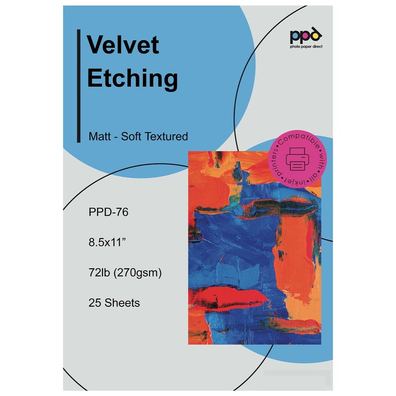PPD 25 Sheets Inkjet White Giclee Archival Velvet Etching Fine Art Printer Paper 8.5x11 72lbs 270gsm (PPD076-25) - Image 1